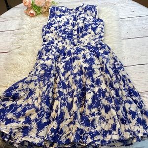 Rebecca Minkoff Blue and White Pattern Button Front Flare Dress sz 0